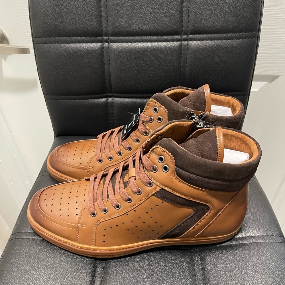 🛑 Awearness Kenneth Cole Men's Barker High Top Sneakers - Cognac - Picture 4 of 7